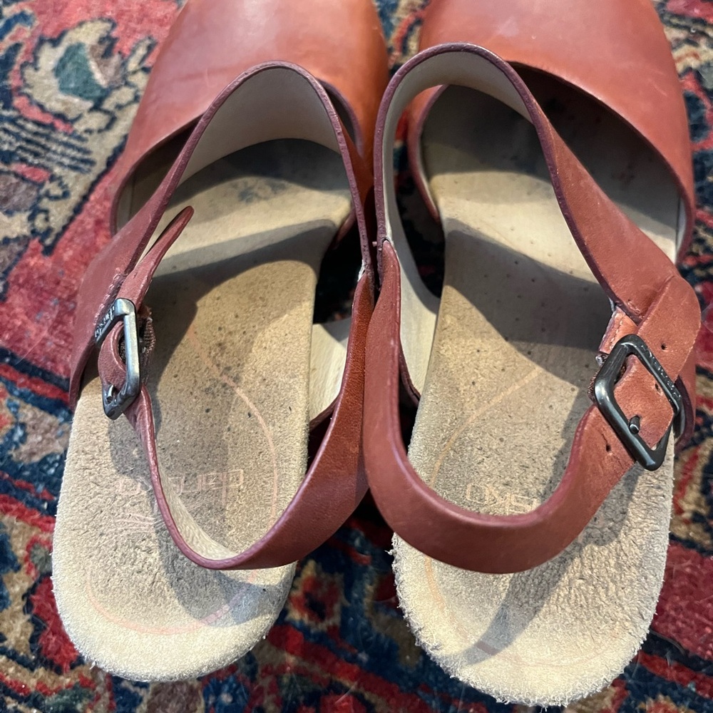 Dansko Orange/Brown Thea Leather Clog Heels 38/8 - Picture 5 of 9